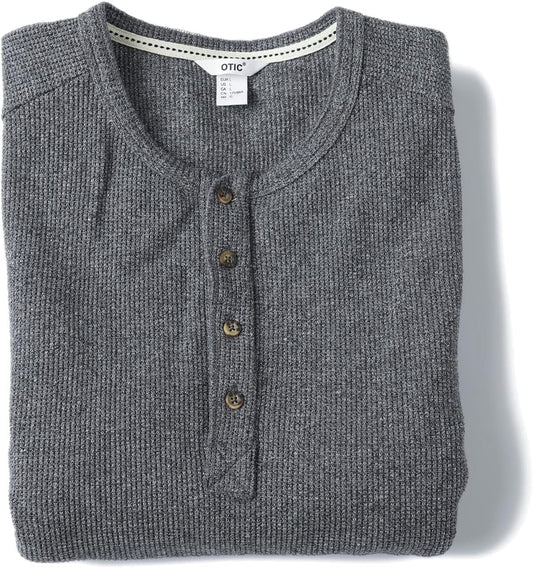 OTIC Men's Waffle Henley Shirt Long Sleeve Sustainable US Cotton Cotton USA