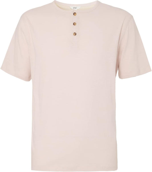 Men's Henley Opening Placket Button Short Sleeve Casual Top Sustainable Recycle Cotton