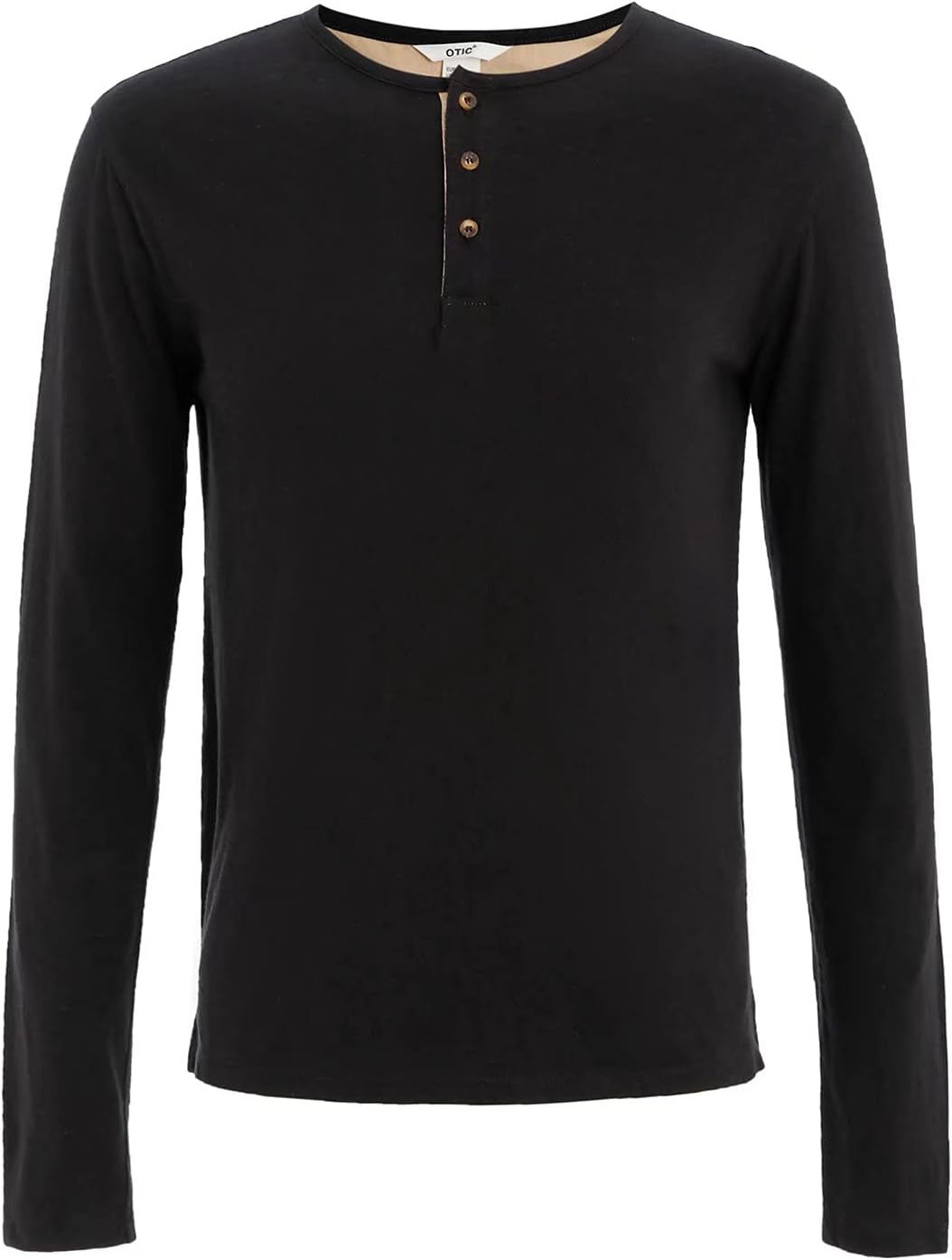 OTIC Men's Henley Opening Placket Button Shirt Long Sleeve Sustainable Recycle Cotton