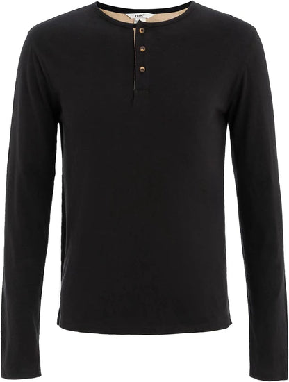 OTIC Men's Henley Opening Placket Button Shirt Long Sleeve Sustainable Recycle Cotton