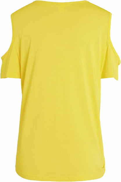 Women's V-Neck Cold Shoulder Short Sleeve Summer Magic Casual Super Soft and Comfortable Top Tee Modal/Viscose Blend