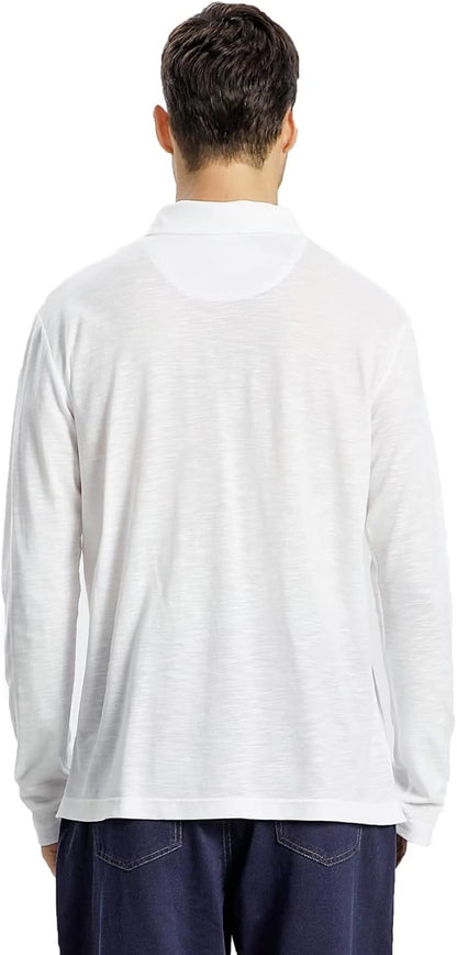 OTIC Long Sleeve Polo Shirts for Men: Long Sleeve Cotton Polo Shirts Golf Casual Long Sleeve Polo with Collar Button Down