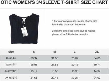 Women's Crew Neck 3/4 Sleeves Arc Bottom Pendulum Soft Ribbed Casual Top Tee SUATAINABLE Viscose/Spandex Blend