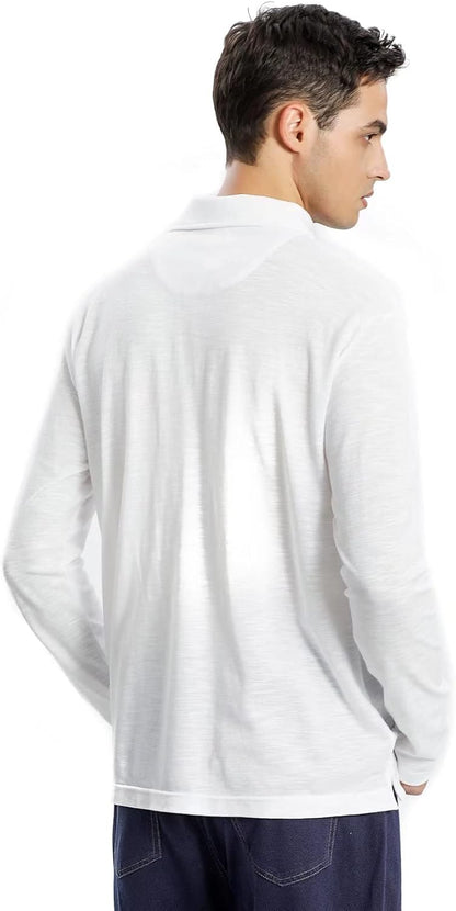 OTIC Long Sleeve Polo Shirts for Men: Long Sleeve Cotton Polo Shirts Golf Casual Long Sleeve Polo with Collar Button Down