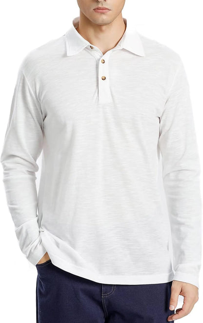 OTIC Long Sleeve Polo Shirts for Men: Long Sleeve Cotton Polo Shirts Golf Casual Long Sleeve Polo with Collar Button Down