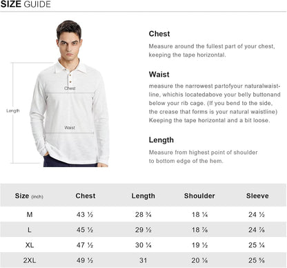 OTIC Long Sleeve Polo Shirts for Men: Long Sleeve Cotton Polo Shirts Golf Casual Long Sleeve Polo with Collar Button Down