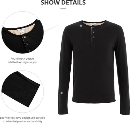 OTIC Men's Henley Opening Placket Button Shirt Long Sleeve Sustainable Recycle Cotton