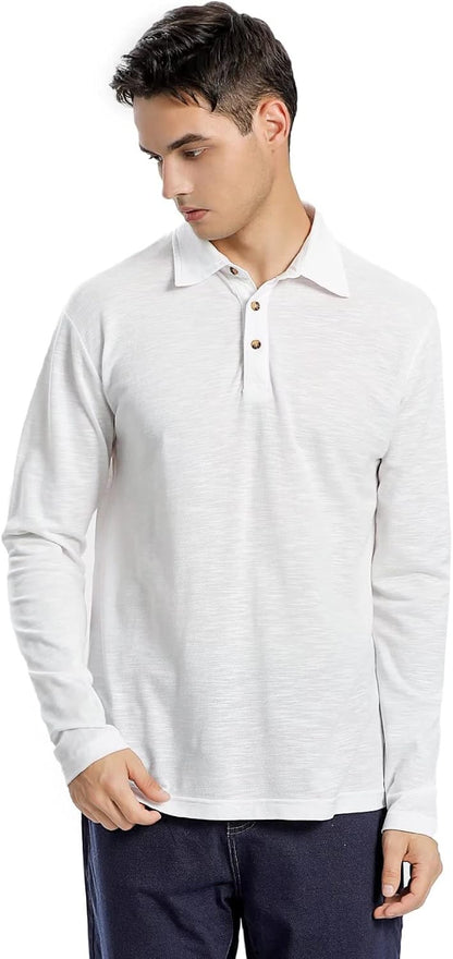 OTIC Long Sleeve Polo Shirts for Men: Long Sleeve Cotton Polo Shirts Golf Casual Long Sleeve Polo with Collar Button Down