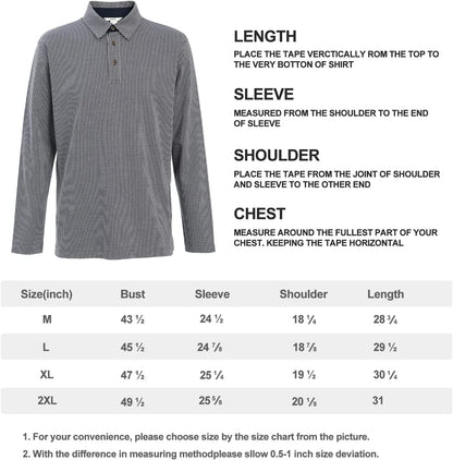 Men's Polo Shirt Long Sleeve Opening Placket Button Check Jacquard Sustainable Cotton Cotton USA