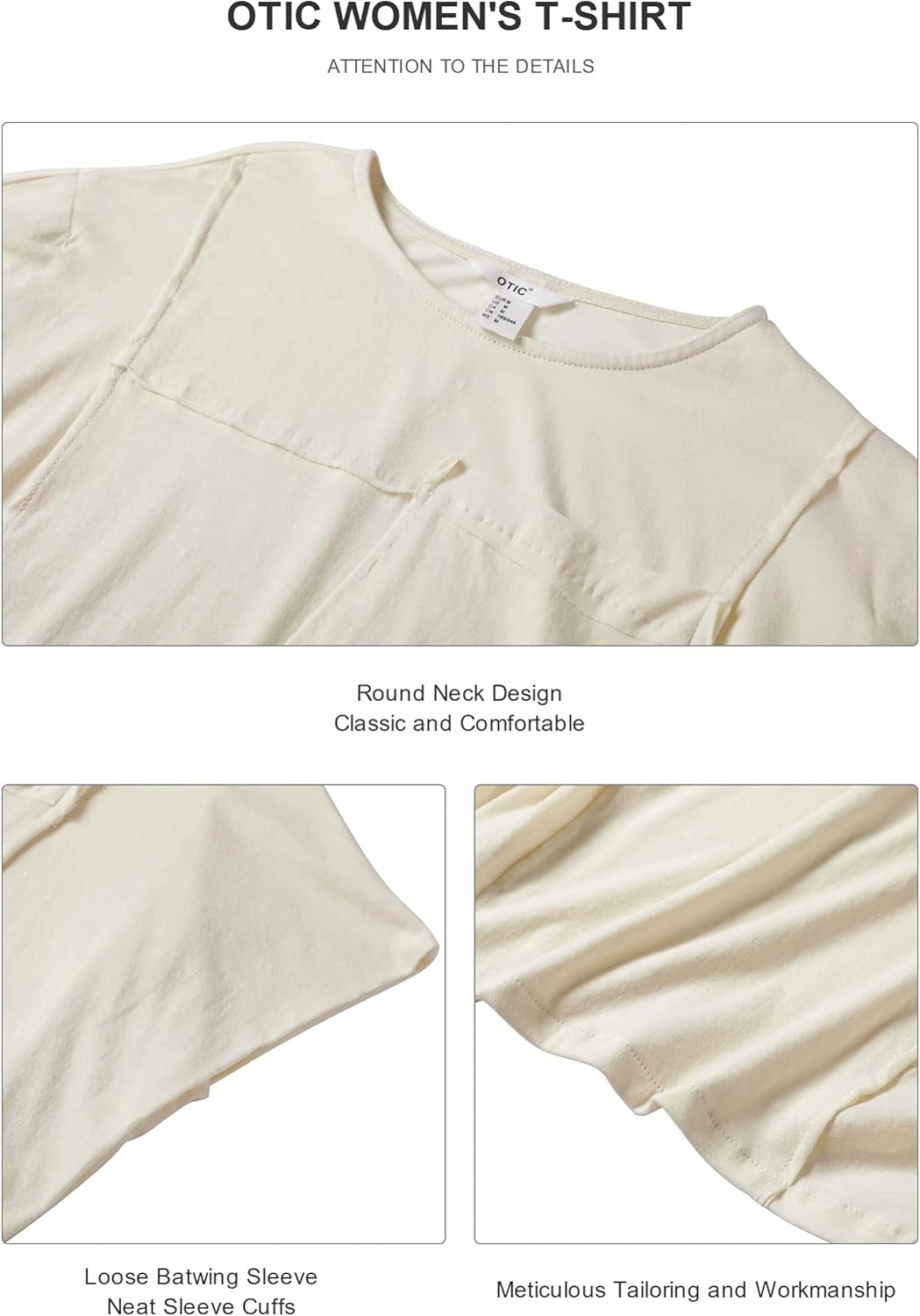 OTIC Crew Neck Raglan Sleeve Pocket Sustainable Cotton Lightweight and Soft Tee Shirt for Women “Cotton USA