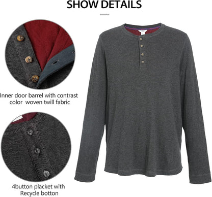 Men's Henley Opening Placket Button Long Sleeve Shirt Two-Sided Two-Color Soft Top Sustainable Cotton Cotton USA