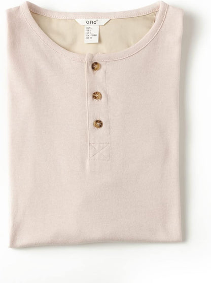 Men's Henley Opening Placket Button Short Sleeve Casual Top Sustainable Recycle Cotton