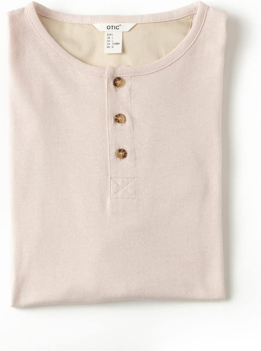 Men's Henley Opening Placket Button Short Sleeve Casual Top Sustainable Recycle Cotton