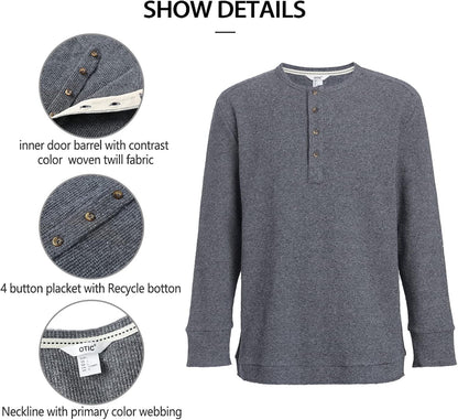 OTIC Men's Waffle Henley Shirt Long Sleeve Sustainable US Cotton Cotton USA