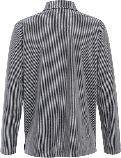 Men's Polo Shirt Long Sleeve Opening Placket Button Check Jacquard Sustainable Cotton Cotton USA