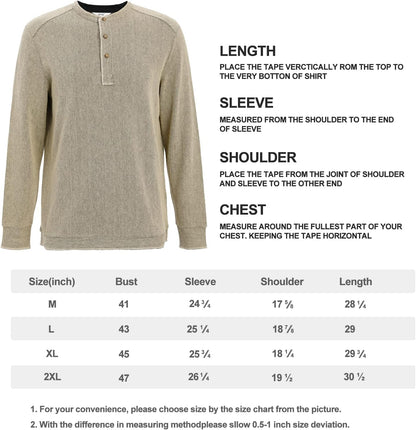 OTIC Men's Henley Shirt Long Sleeve US Cotton Chain Textured Jacquard