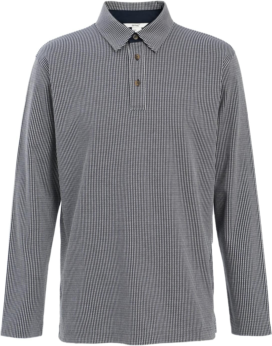 Men's Polo Shirt Long Sleeve Opening Placket Button Check Jacquard Sustainable Cotton Cotton USA