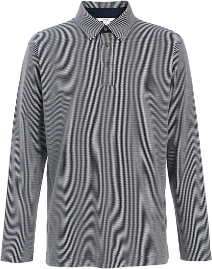 Men's Polo Shirt Long Sleeve Opening Placket Button Check Jacquard Sustainable Cotton Cotton USA