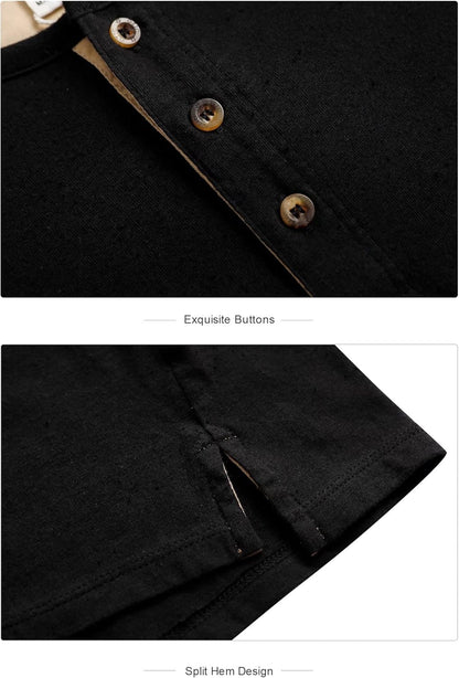 OTIC Men's Henley Opening Placket Button Shirt Long Sleeve Sustainable Recycle Cotton