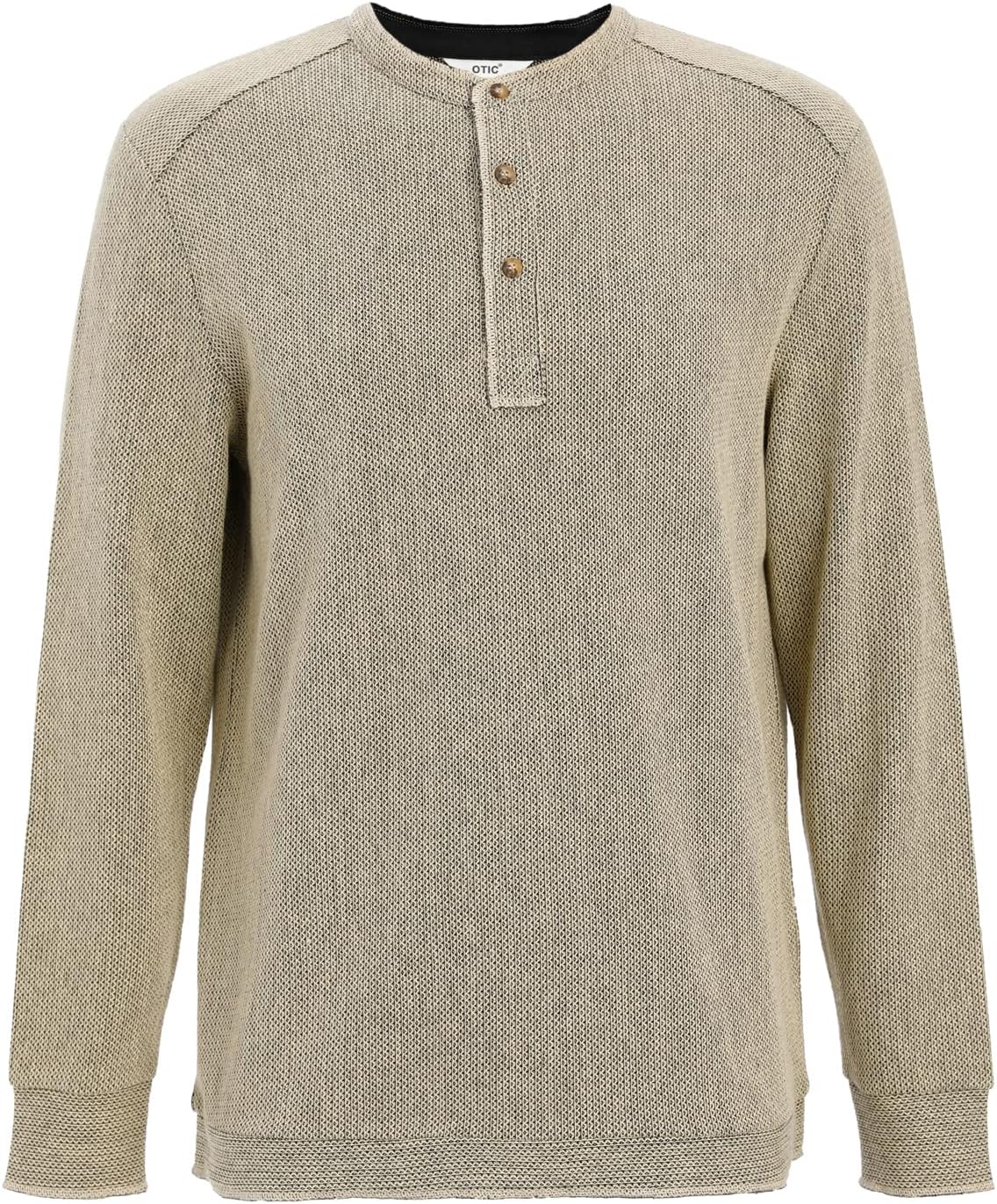 OTIC Men's Henley Shirt Long Sleeve US Cotton Chain Textured Jacquard