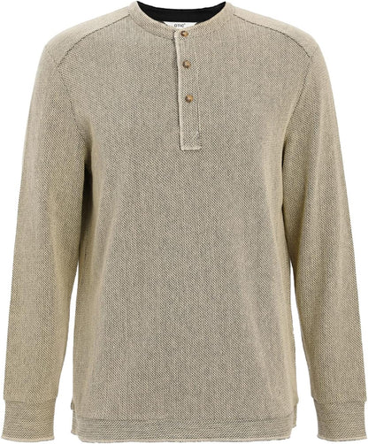 OTIC Men's Henley Shirt Long Sleeve US Cotton Chain Textured Jacquard