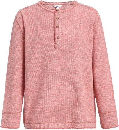 OTIC Men's Long Sleeve Shirt：Loose Fit Waffle Henley Casual Front Placket Four Botton Henley T Shirt