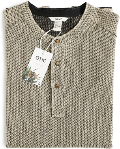 OTIC Men's Henley Shirt Long Sleeve US Cotton Chain Textured Jacquard