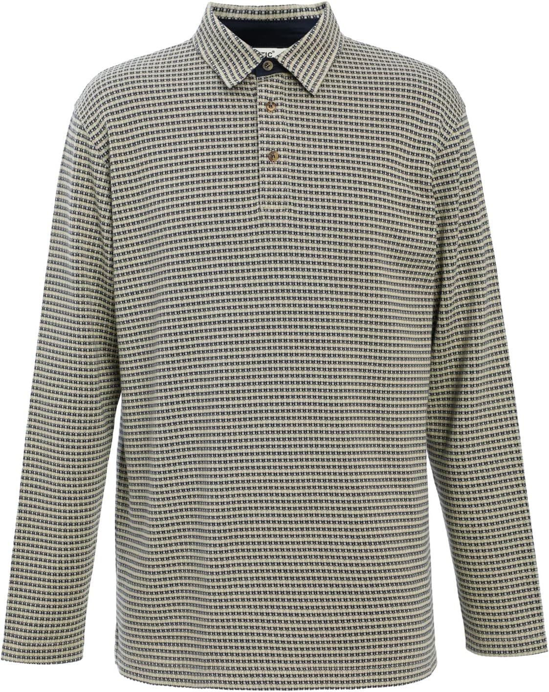 Men's Polo Shirt Long Sleeve Opening Placket Button Premium Check Jacquard Sustainable Cotton Cotton USA