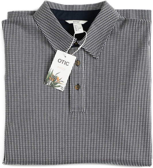 Men's Polo Shirt Long Sleeve Opening Placket Button Check Jacquard Sustainable Cotton Cotton USA