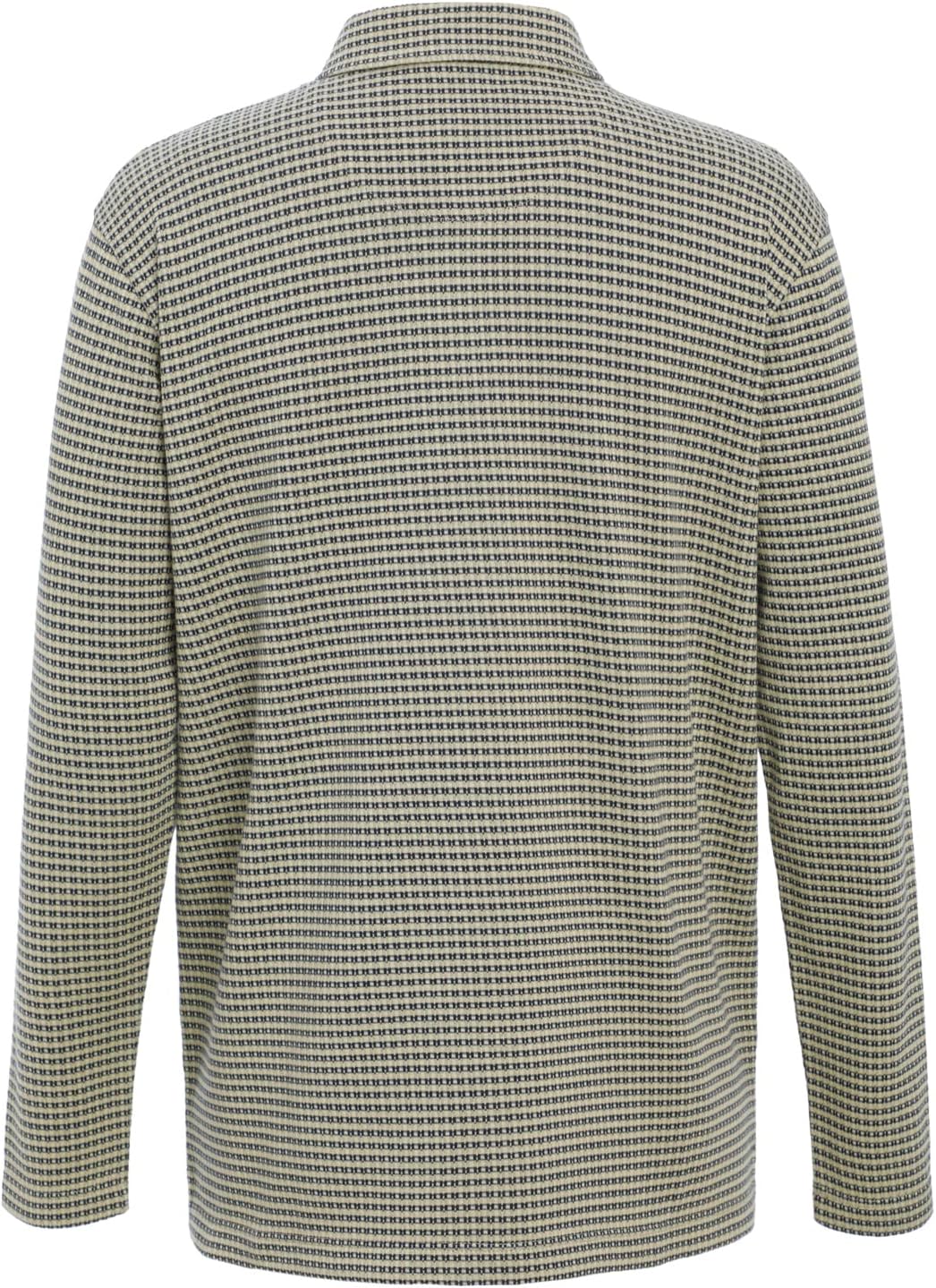 Men's Polo Shirt Long Sleeve Opening Placket Button Premium Check Jacquard Sustainable Cotton Cotton USA