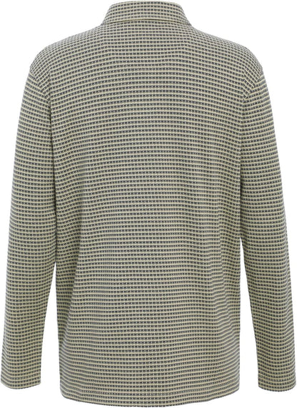 Men's Polo Shirt Long Sleeve Opening Placket Button Premium Check Jacquard Sustainable Cotton Cotton USA