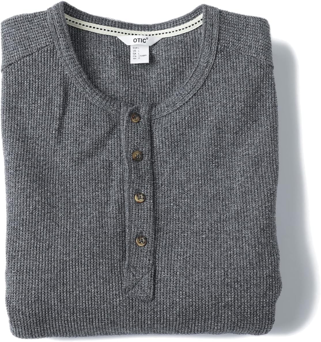 OTIC Men's Waffle Henley Shirt Long Sleeve Sustainable US Cotton Cotton USA