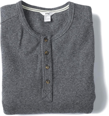 OTIC Men's Waffle Henley Shirt Long Sleeve Sustainable US Cotton Cotton USA