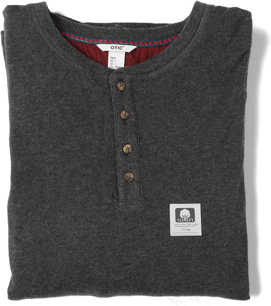 Men's Henley Opening Placket Button Long Sleeve Shirt Two-Sided Two-Color Soft Top Sustainable Cotton Cotton USA