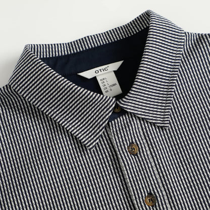 Men's Polo Shirt Long Sleeve Opening Placket Button Check Jacquard Sustainable Cotton Cotton USA