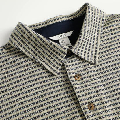 Men's Polo Shirt Long Sleeve Opening Placket Button Premium Check Jacquard Sustainable Cotton Cotton USA