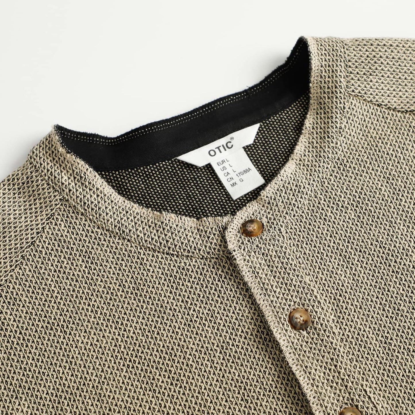 OTIC Men's Henley Shirt Long Sleeve US Cotton Chain Textured Jacquard