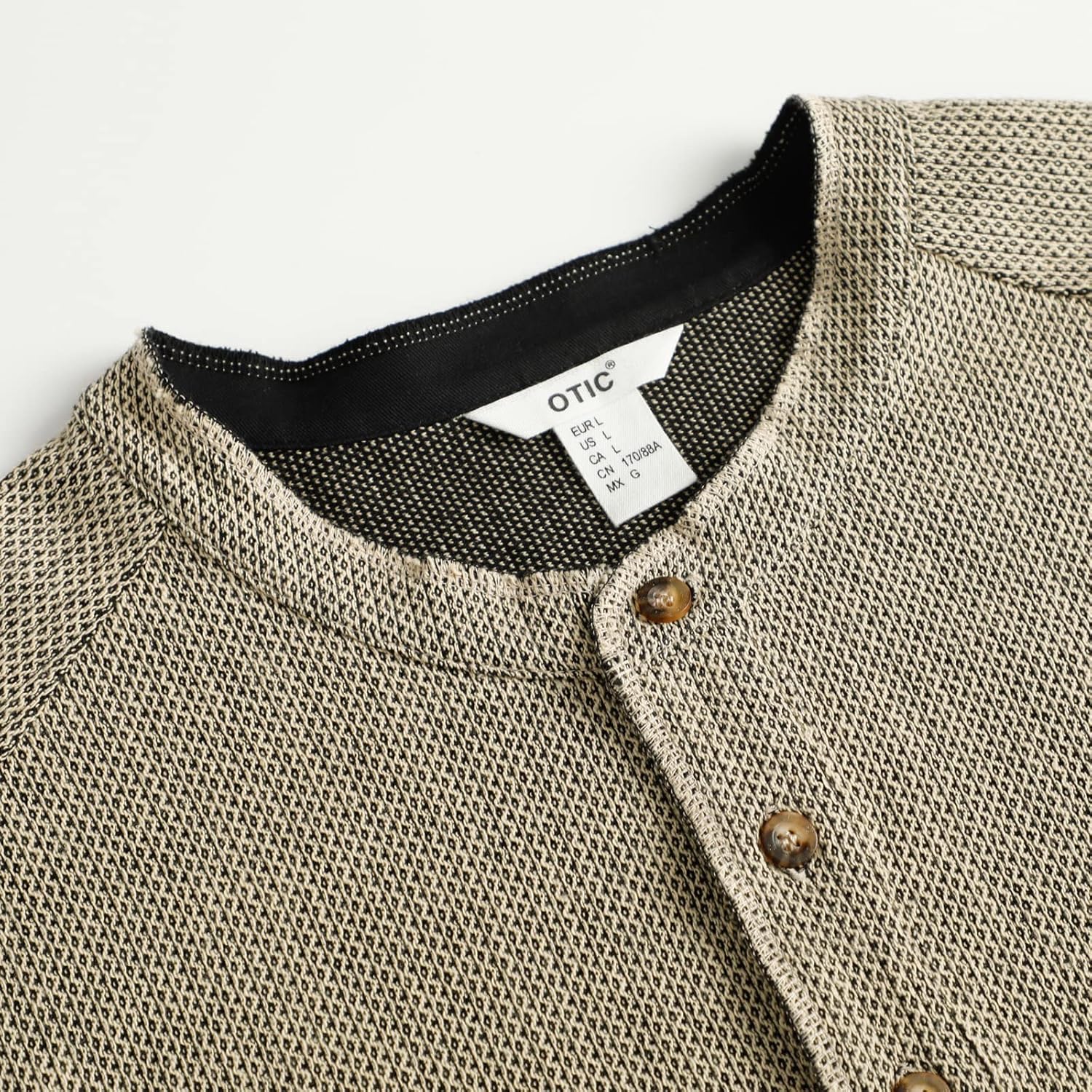 OTIC Men's Henley Shirt Long Sleeve US Cotton Chain Textured Jacquard