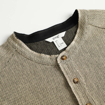 OTIC Men's Henley Shirt Long Sleeve US Cotton Chain Textured Jacquard